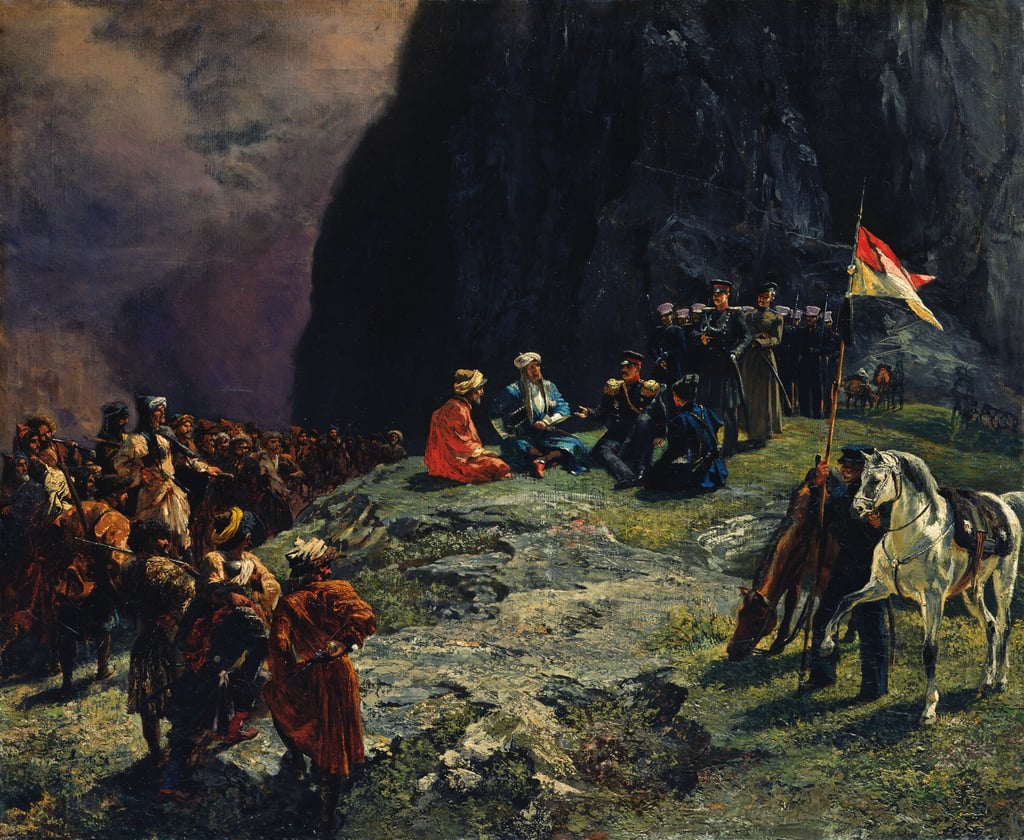 Grigory Gagarin (1810–1893).
"The Meeting of General Klüge von Klügenau and Imam Shamil in 1837"